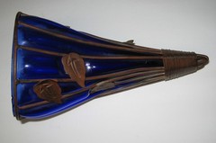 Rare Beautiful Cornucopia Cobalt Blue Glass with Metal Copper/Brass Stand 11″x6″