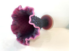 RARE Signed Fenton Deep Plum Satin Finish Hobnail 8″ Trumpet Vase