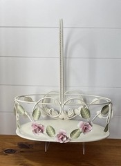Vintage Tole Style Rose Basket Metal Shabby Chic Cottage Decor