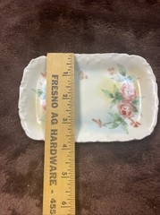 Antique Porcelain Hand Painted Trinket/Pin Tray/Dish Floral/Roses Signed “Lower”