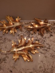 3 VTG Home Interiors Homco Brass Oak Leaves Wall Plaques Hangings MCM