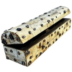 Rare Bone Tile Vintage Metal Embellishments 9 x 3 Artisan Trinket Box India