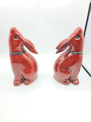 Fitz & Floyd Brown Ceramic Vernissage 8″ Rabbit Book Ends Set of 2 Japan Vintage