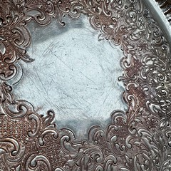 Antique European 540 Silver on Copper Tea Tray Art Nouveau Floral Rope Rim 10.5