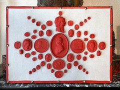 Set of Three Grand Tour Neoclassical Vintage Red Plaster Cast Waxed Intaglio set