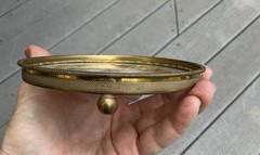 Antique Floral Needlepoint Brass Glass Footed Dish/trinket 5” Round