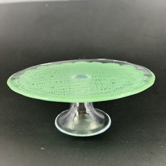 Anthropologie Cake Stand Footed Dish Flash Green Top Clear Bottom Cake Dish