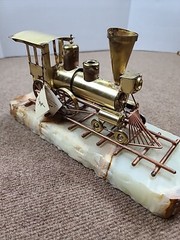 Vtg Signed DeMott Brass & Copper “Western Express” Train Sculpture on Onyx Base
