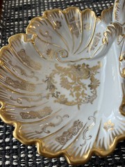 R.P.M. Porcelain China Divided Vintage Serving Bowl Gold Scroll Design