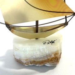2 Vtg De Mott Brass & Copper Sailboats Art Sculpture Onyx Bases Nautical EVC