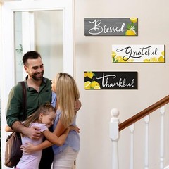 3 Pcs Sunflower Gifts Farmhouse Wall Decor Thankful Lemon, Black, White, Gray