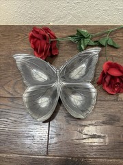 Fitz Floyd BUTTERFLY Candy Nut Trinket Bowl Dish Silver Aluminum Metal 10” D