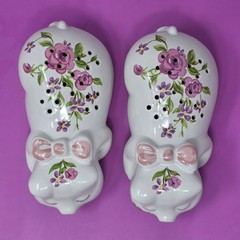 2 Vintage Pig Floral Potpourri Ceramarte Made In Brazil Avon 1978
