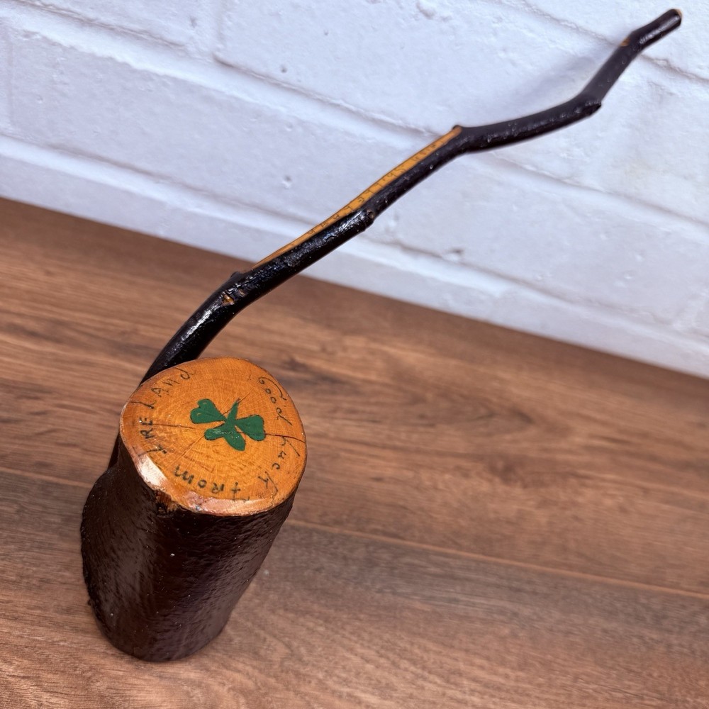 Vintage Irish Shillelagh Souvenir Pipe Good Luck From Ireland Shamrock Folk Art
