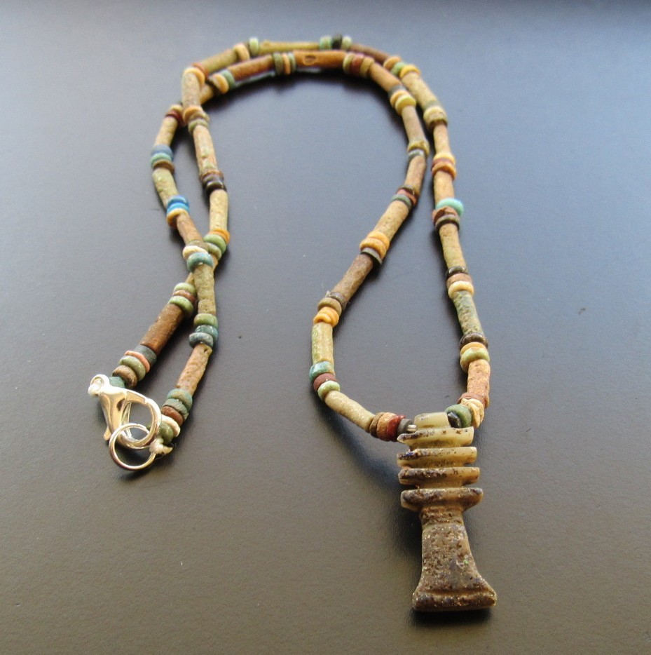 NILE Ancient Egyptian Djed Amulet Mummy Bead Necklace ca 600 BC