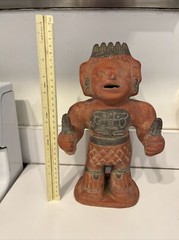 Large Pre-Columbian Replica Clay Ceramic Painted Altarpiece Maize Man God