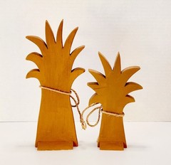 Set/ 2 Handmade Wood Hand Painted Country Folk Art Hay Stacks Fall Halloween 11″