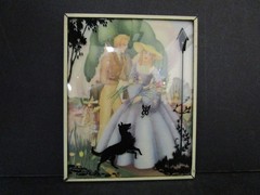 Vintage 1940s Lithograph Reverse-Painted Bubble Glass Silhouette, pair