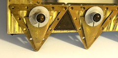 Vintage Brutalist Brass & Stone Geometric Tabletop/Wall Mirror MCM 1970s OOAK