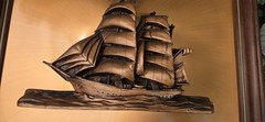 NAUTICAL, FRAMED, COPPER CLAD “3D” SHIP MODEL Victor Personette 22X16″