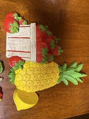 1975 Homco Plaques Made In USA Sunflower, watermelon, strawberry fruit plaques