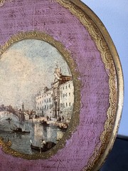 VTG Gold Gilt Italian Florentine Wood Oval Wall Picture Plaque Venice Pink Art