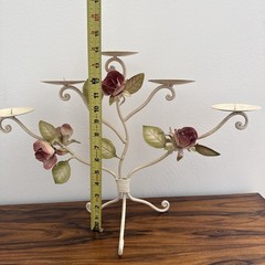 VTG Italian Toleware Tole Ware Candelabra 5 Candle Holder Roses Italy Metal