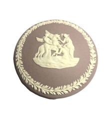 Vintage Wedgwood Jasperware Lilac Round Trinket Box Rare Lavender Color