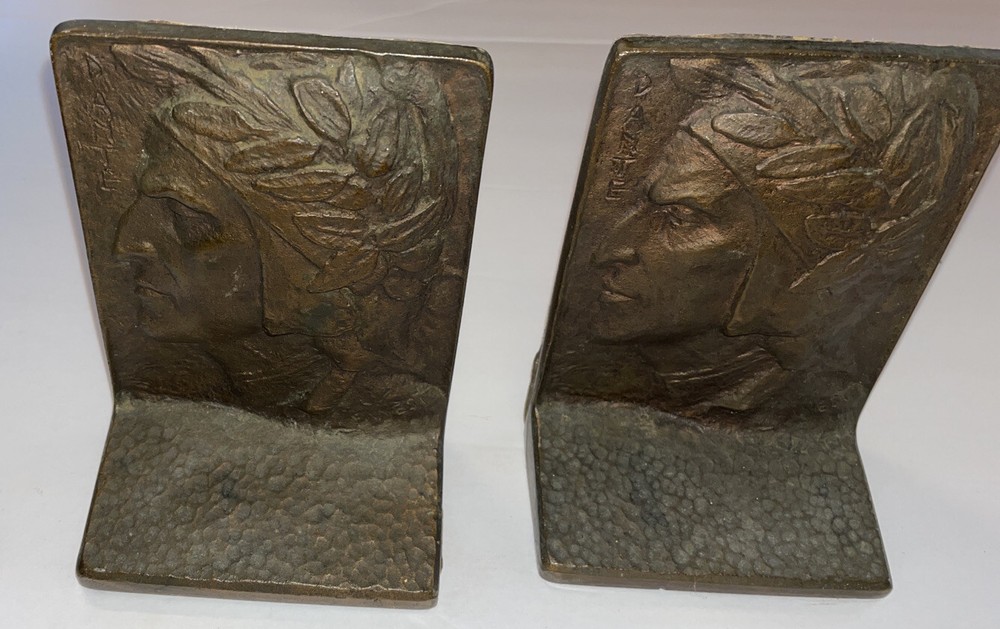 Dante Native American Indian Bookends Francis West Signed Brozne Arts & Crafts