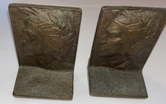 Dante Native American Indian Bookends Francis West Signed Brozne Arts & Crafts