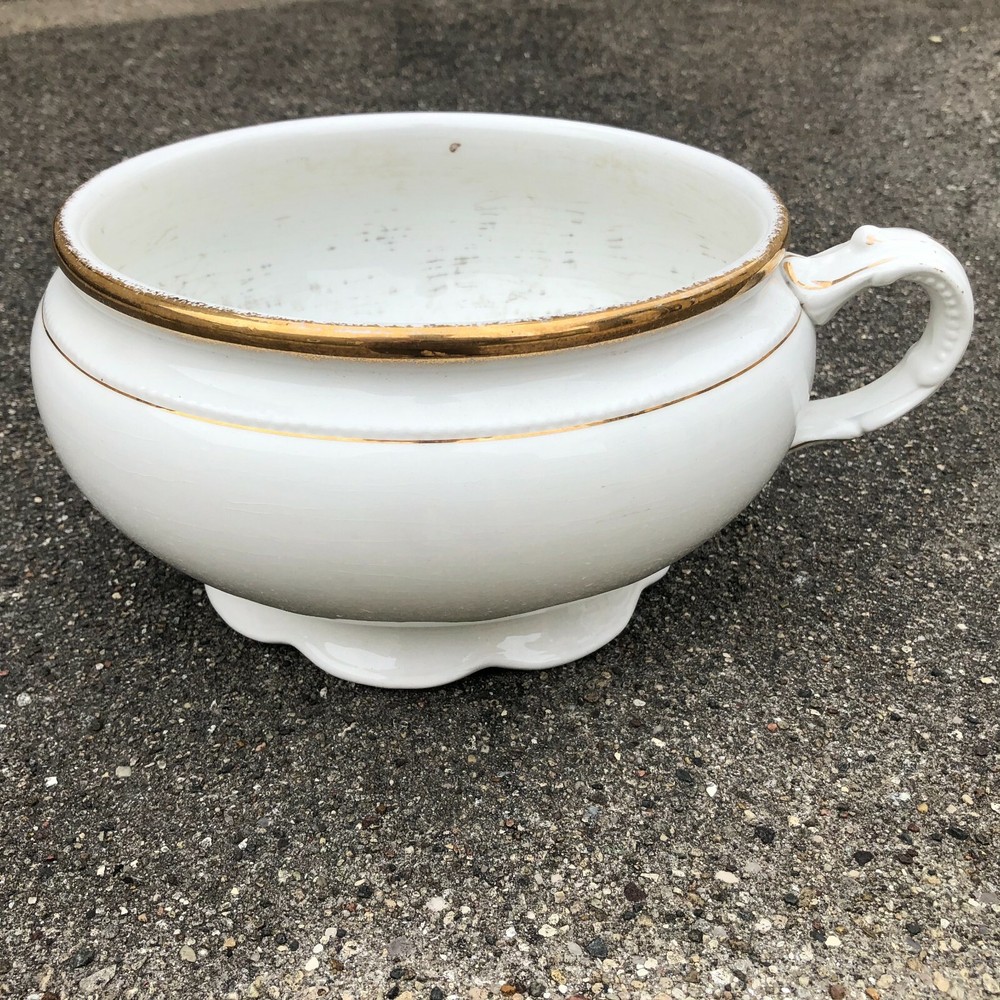 Antique White Chamber Pot W. S. George Queen w. Gold Trim Crazing on the Inside