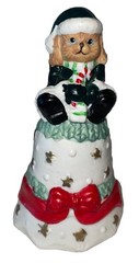 2 Vintage Ceramic Cat Dog Christmas Bells Figurines ￼