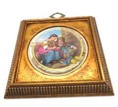 VTG Pair Sungott Studio NY Porcelain Framed Art Gold Gilt Italian Scenes