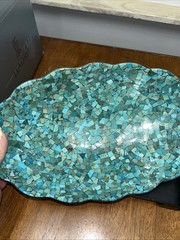 Jay King Green/blue Turquoise Mosaic Scalloped Stainless Edge Bowl