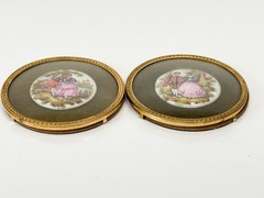 Victorian Signed Fragonard Framed Porcelain Rounds Antique Art Couple Love