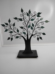 Vintage 2003 Metal Family Tree Photo Jewelry Display Stand Green Leaf Decor