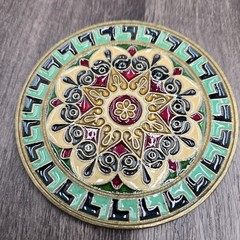 Byzantine Mosaic Brass Enamel Coasters Set Handmade Greece Religious Wall Art