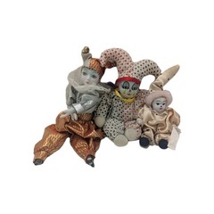 Lot Of 3Clown 9″ Tall Ceramic Head Clown in Polka Dot Stars Orange Doll Jesters