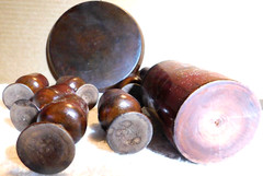 Unbranded~Wooden Folk Art Decanter with 6 Stem Cups and Serving Tray Vintage