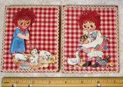 Raggedy Ann & Andy 3D paper art on wood wall decor 1975