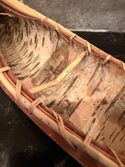 Vintage Handmade Birch Bark Canoe Model 14.5″ Rustic Folk Art Cabin Decor