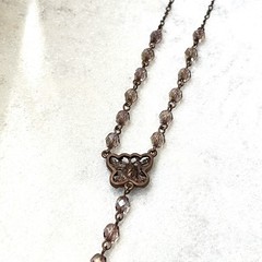 1928 Vintage Bronze Tone Purple Butterfly Pendant Station Necklace Boho Dainty