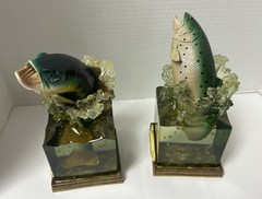 Enesco Rainbow Trout & Largemouth Bass Wistful Fisherman Figure 2008 Bookend NEW