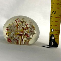 Hand Blown Art Glass Paperweight Orange Yellow White Abstract Art Glass Eye-Like