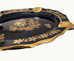 Vintage Limoges France Cobalt Blue Gold Porcelain Ashtray Courting Trinket Dish