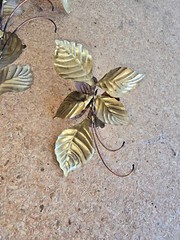 Vintage Mid-Century Brass Copper Metal Flowers Leaves Wall Art Decor