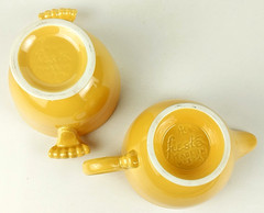 Vintage Fiesta HL Made in USA Yellow Open Sugar Bowl & Creamer 1938-1969