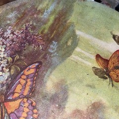 Vtg/antique deco copper Victorian hand painted tin Round advertising butterfly