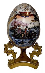 Vintage Large Ceramic Asian Geisha Satsuma Egg Figurine Fancy Brass Base
