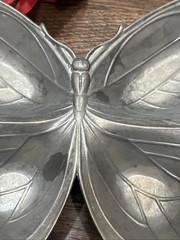 Fitz Floyd BUTTERFLY Candy Nut Trinket Bowl Dish Silver Aluminum Metal 10” D
